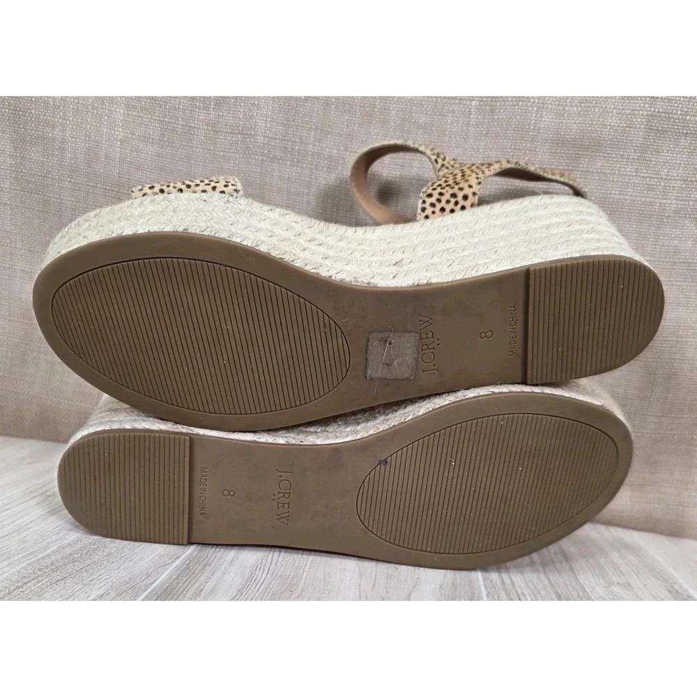 J.Crew AK-128‎ Spotted Leather Espadrille Wedge Sandal Beige Platform Size US 8